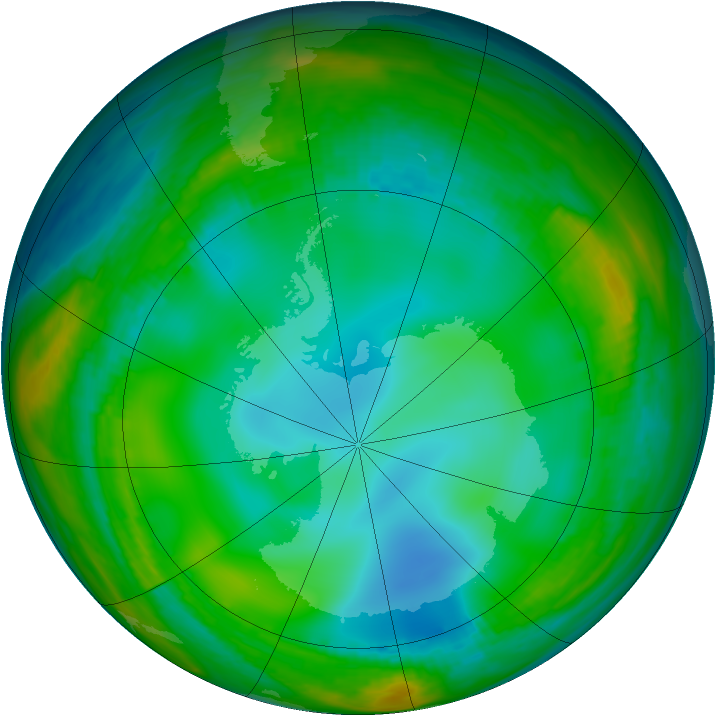 Antarctic ozone map for 25 June 1982